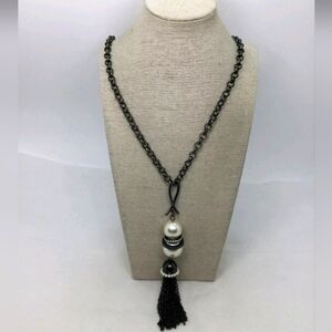 Chico's Faux Pearl Tassel Long Chain Necklace 20" NWOT